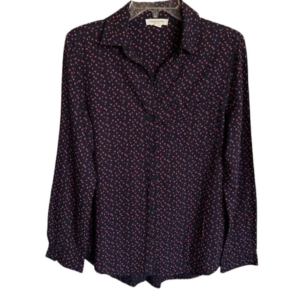 beachlunchlounge Women's Navy and Pink Heart Print Blouse Size S/P